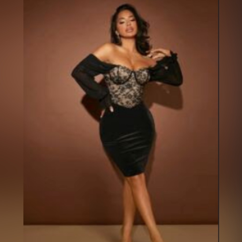 SHEIN little black dress: lace and velvet (size L from SHEIN)